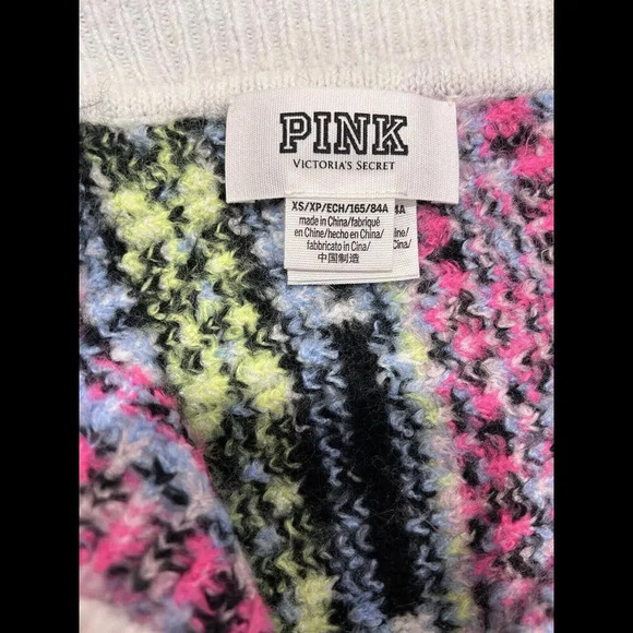 PINK Victoria's Secret Oversize Sweater Snowflake Multicolor Knit Long Sleeve XS - Picture 9 of 14